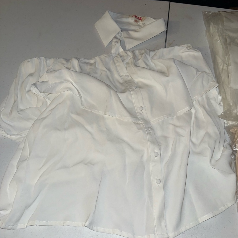 White Off Shoulder Button-Up Blouse